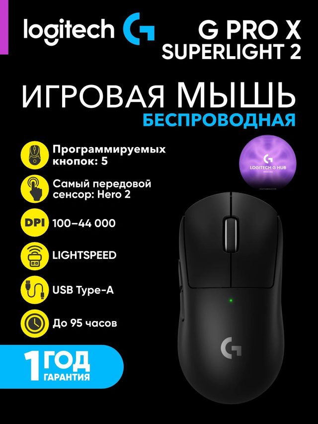 Беспроводная игровая мышь Logitech G Pro X Superlight 2, чёрный — Фото 2