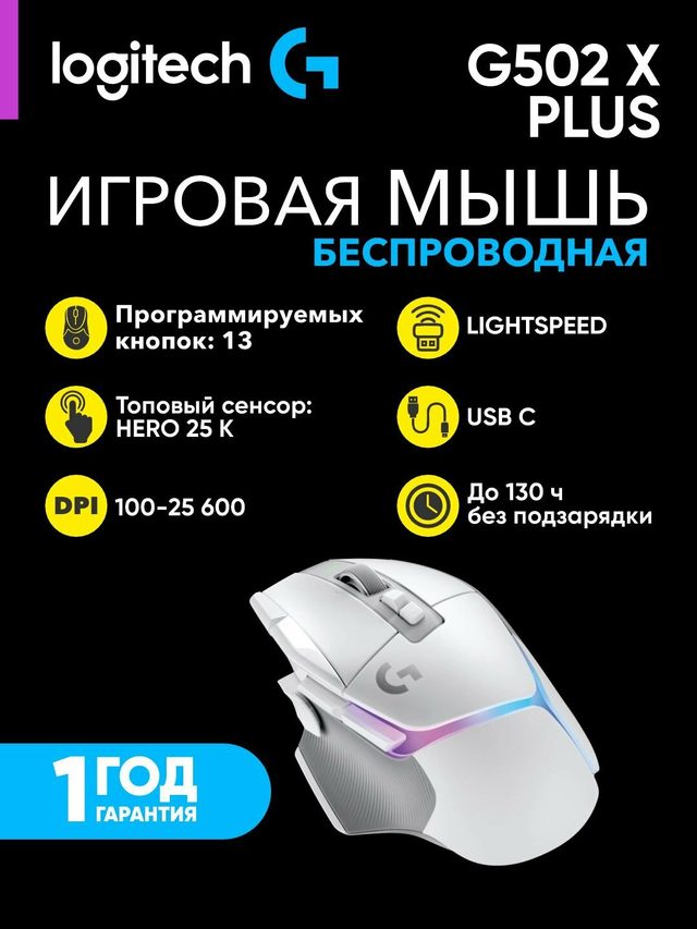Беспроводная игровая мышь Logitech G502 X Plus, белый — Фото 2