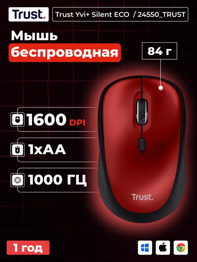 Simsiz sichqoncha Trust Yvi+ Silent, qizil — Surat 2
