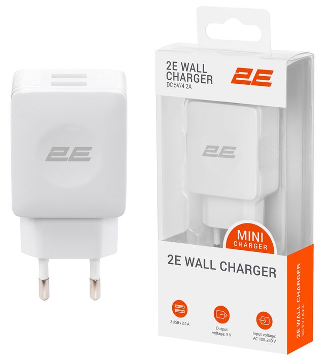 Tarmoq zaryadlovchi qurilmasi 2E 2×USB 4,2 A, oq — Surat 2