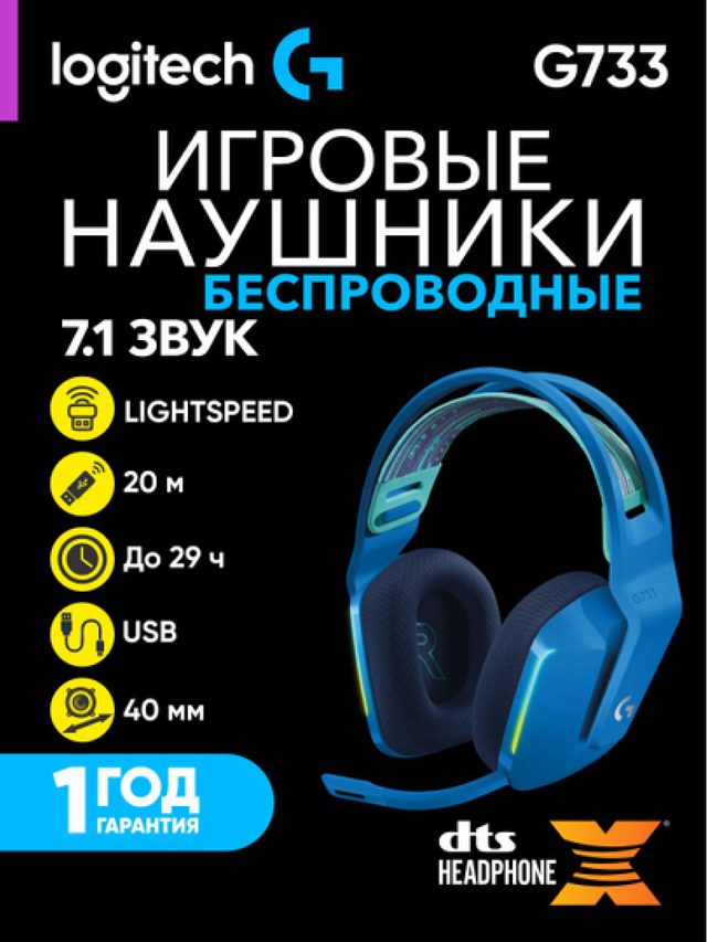 Беспроводная игровая гарнитура Logitech G733 Lightspeed, синий — Фото 2