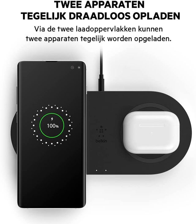 Беспроводное зарядное устройство Belkin BoostCharge Dual Pads 15W, чёрный — Фото 4