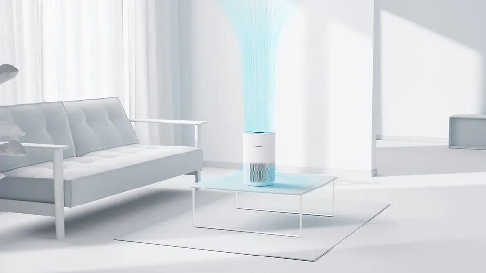 Xiaomi Smart Air Purifier 4 Compact ustidagi tozalangan havo oqimi — havo aylana boʻylab olinadi, 230 m³/soat