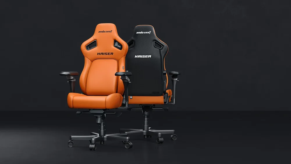 Toʻq sariq rangli AndaSeat Kaiser 4 V2 — oldidan va orqasidan