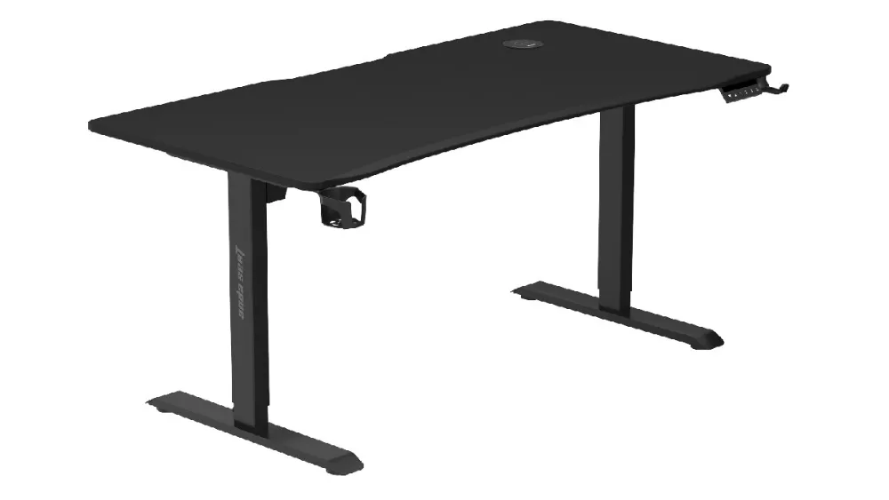 AndaSeat Xtreme Pro 160 × 80 sm oʻng tomondan qiya burchakdan: stol usti, pult va quloqchin ilgagi