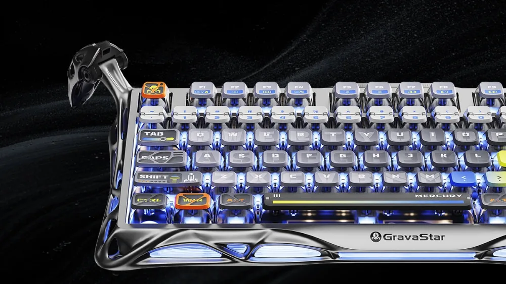 Raqamli bloksiz, tugmalari yoritilgan GravaStar Mercury K1 Pro Interstellar Silver