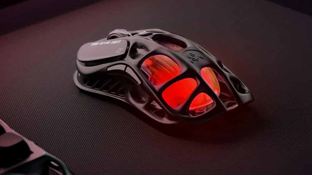 GravaStar Mercury M2 Stealth Black с красной подсветкой на игровом столе