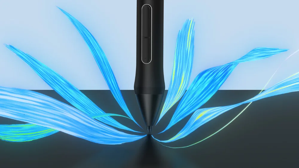 Inspiroy Dial 2 ning Huion PW517 perosi va uchlik atrofidagi rangli chiziqlar