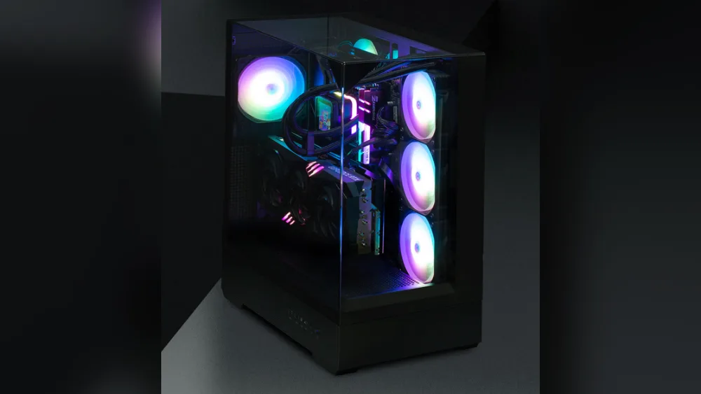Чёрный Zalman P40 Prism со сборкой: стекло спереди, сбоку и сверху, вентиляторы с подсветкой внутри
