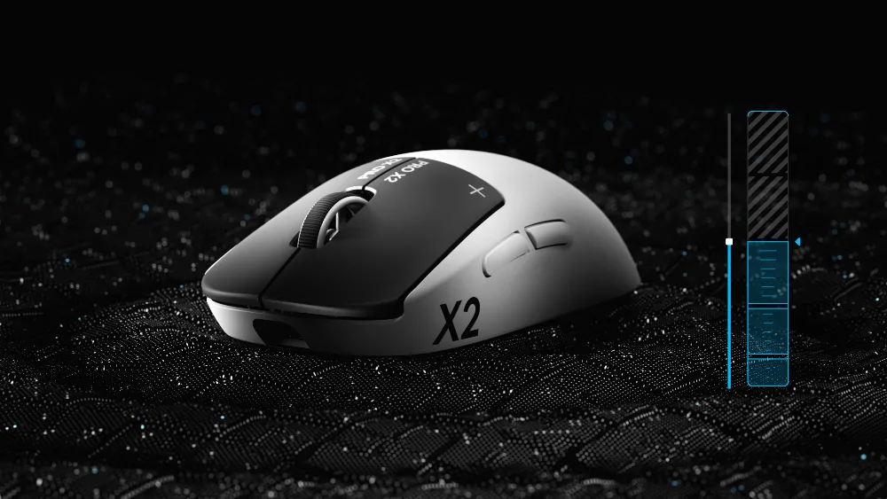Logitech G PRO X2 SUPERSTRIKE рядом со шкалой хода кнопки — точка срабатывания и сброса