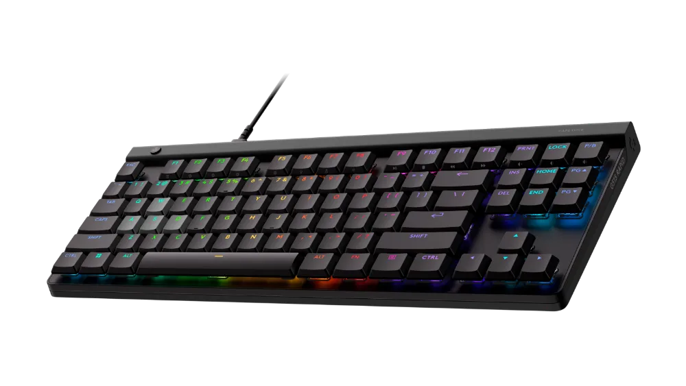 Чёрная Logitech G515 RAPID TKL в три четверти — тонкий корпус без цифрового блока