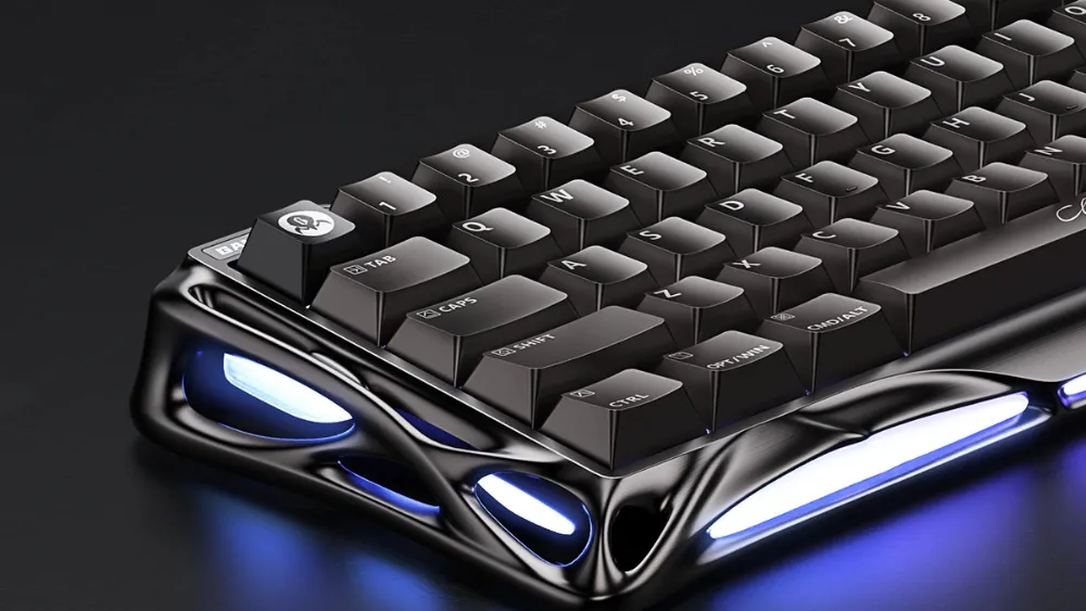 Yon tomonlari binafsha yoritilgan GravaStar Mercury V60 Pro GunMetal
