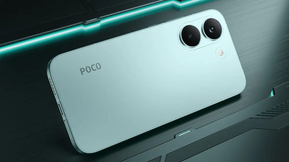 Yalpiz rangli POCO X8 Pro yoritilgan qora sirt ustida — oʻyinlar uchun smartfon
