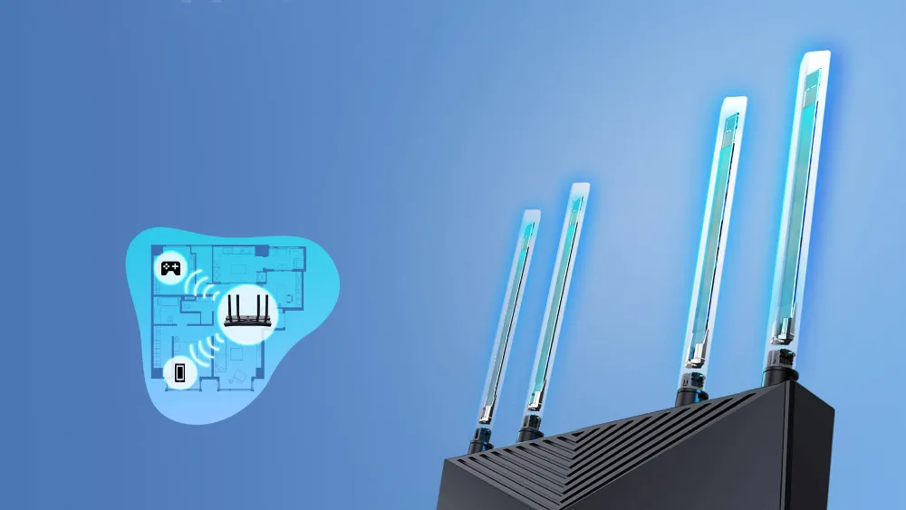 Четыре антенны роутера TP-Link Archer AX53 и схема покрытия квартиры