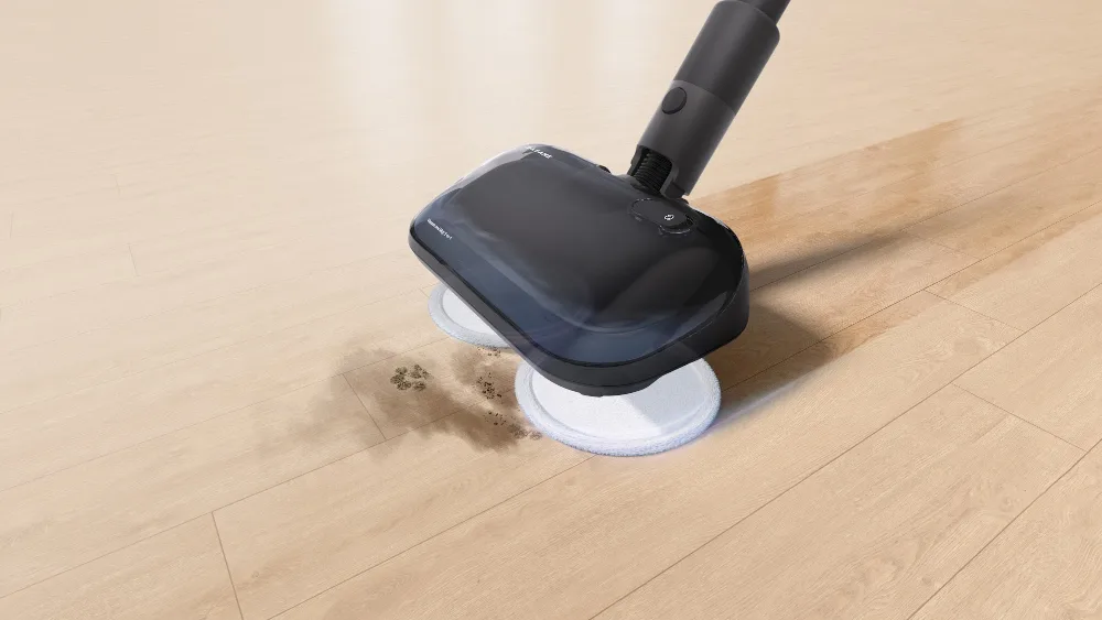Dreame R10 Pro Aqua shvabra-moslamasi laminatdagi panja izlarini artmoqda