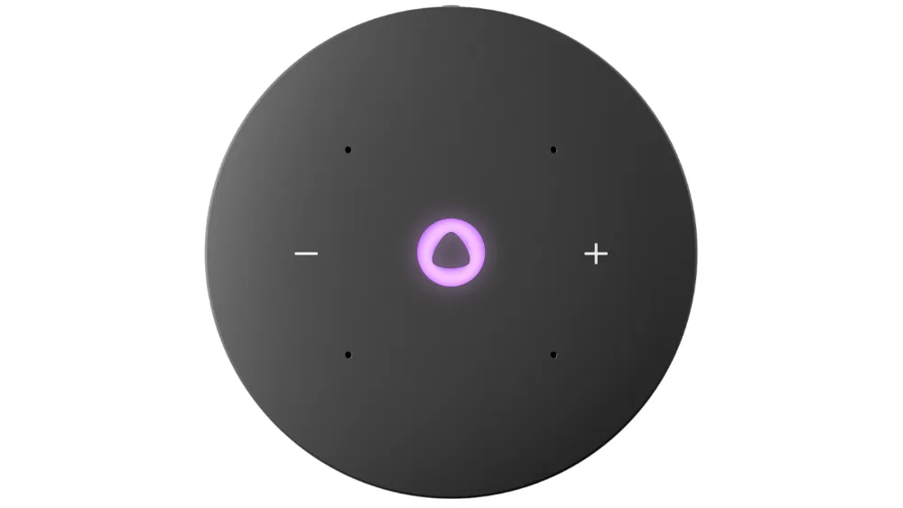 Yandex Stansiya Mini 3 (Yandex Station Mini 3) yuqoridan: Alisa tugmasi va ovoz balandligi