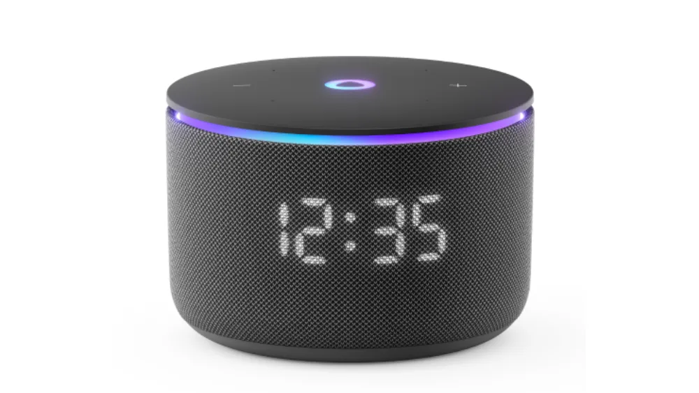 Oq fonda qora rangli Yandex Stansiya Mini 3 Pro (Yandex Station Mini 3 Pro)