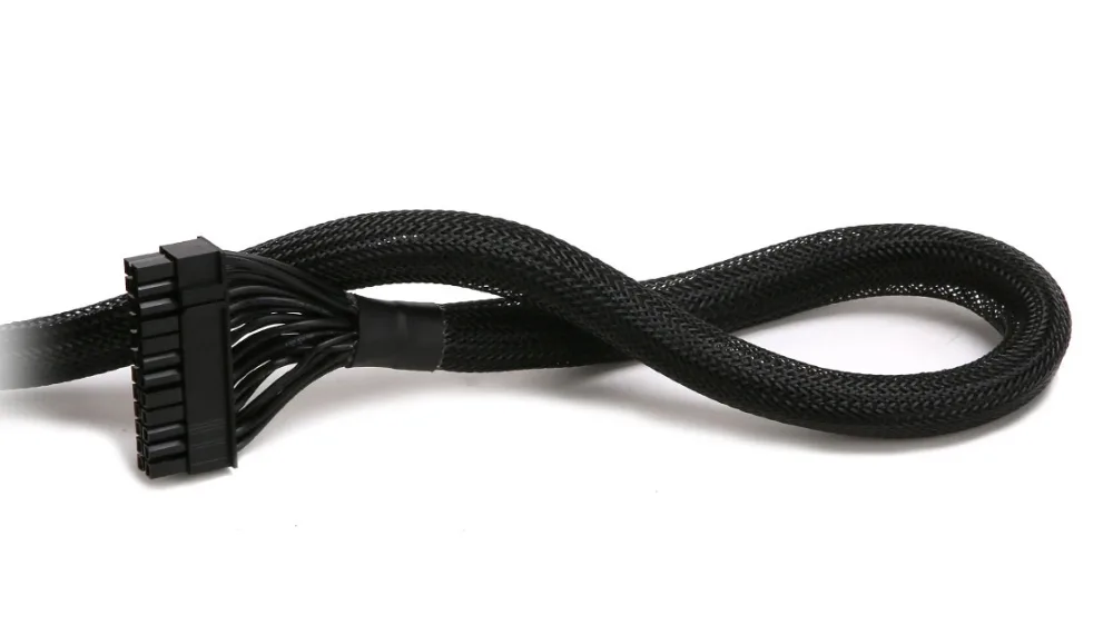 Zalman Decamax quvvat blokining qora oʻramali 24-pin kabeli