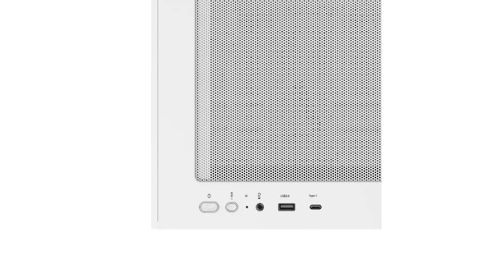 Верхняя панель белого Zalman P30 AIR — кнопки, аудиоразъём, USB 3.0 и USB-C