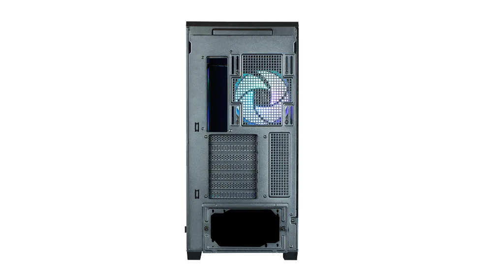 Zalman P50 DS сзади — вентилятор ARGB, семь слотов расширения и место под блок питания внизу
